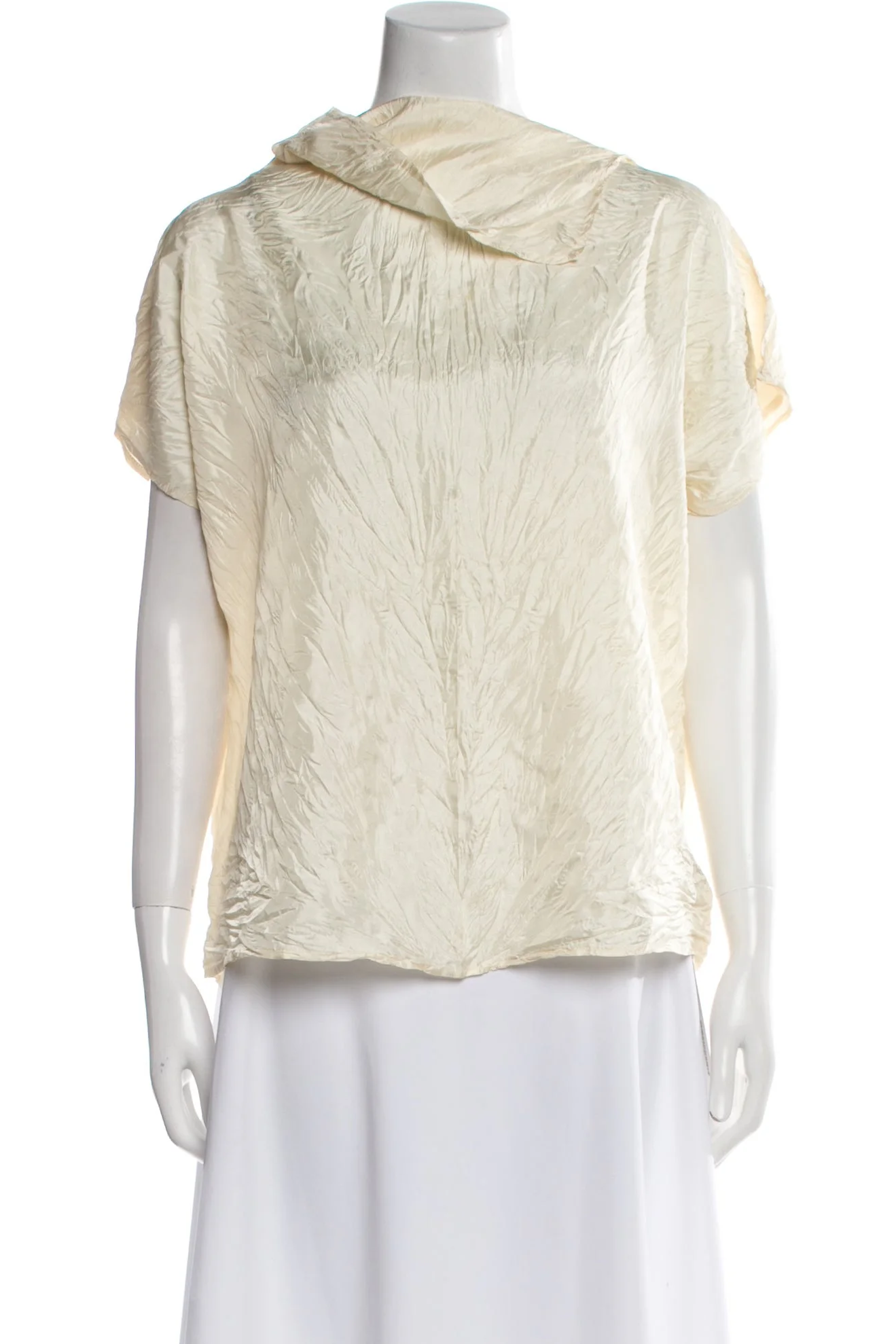 Issey Miyake, Mock Neck Short Sleeve Button-Up Top