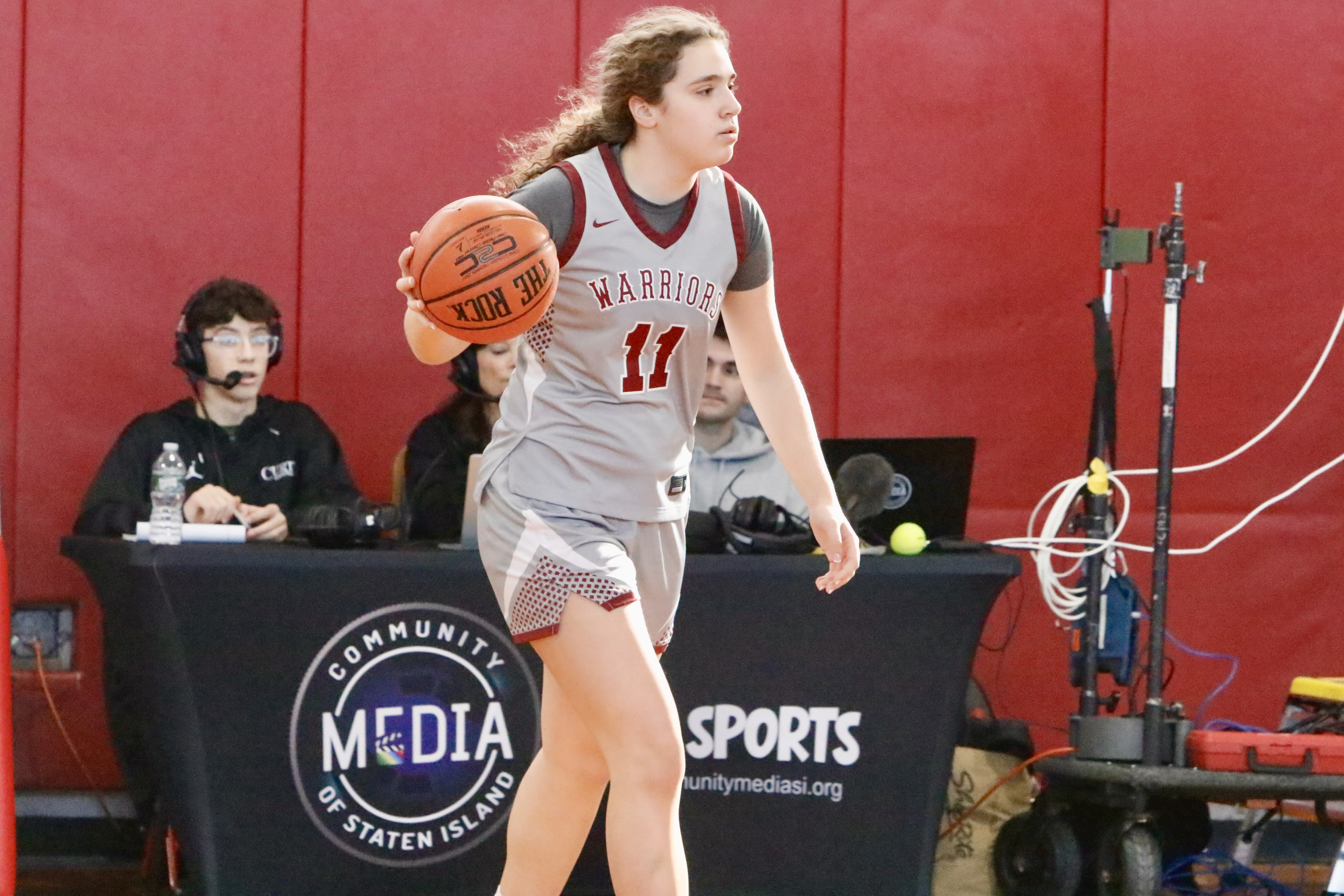 Curtis' Kathryn Karounos handles the ball during a Borough President's Cup matchup vs. MSIT on Jan. 24, 2026.