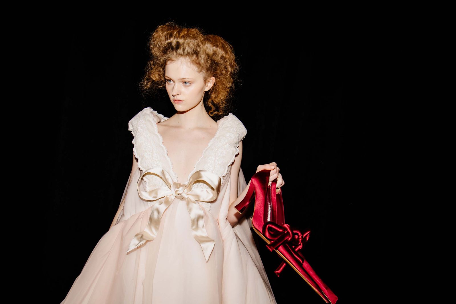 Image may contain Sasha Pivovarova Person Clothing Dress Fashion Adult Wedding Formal Wear Gown and Wedding Gown