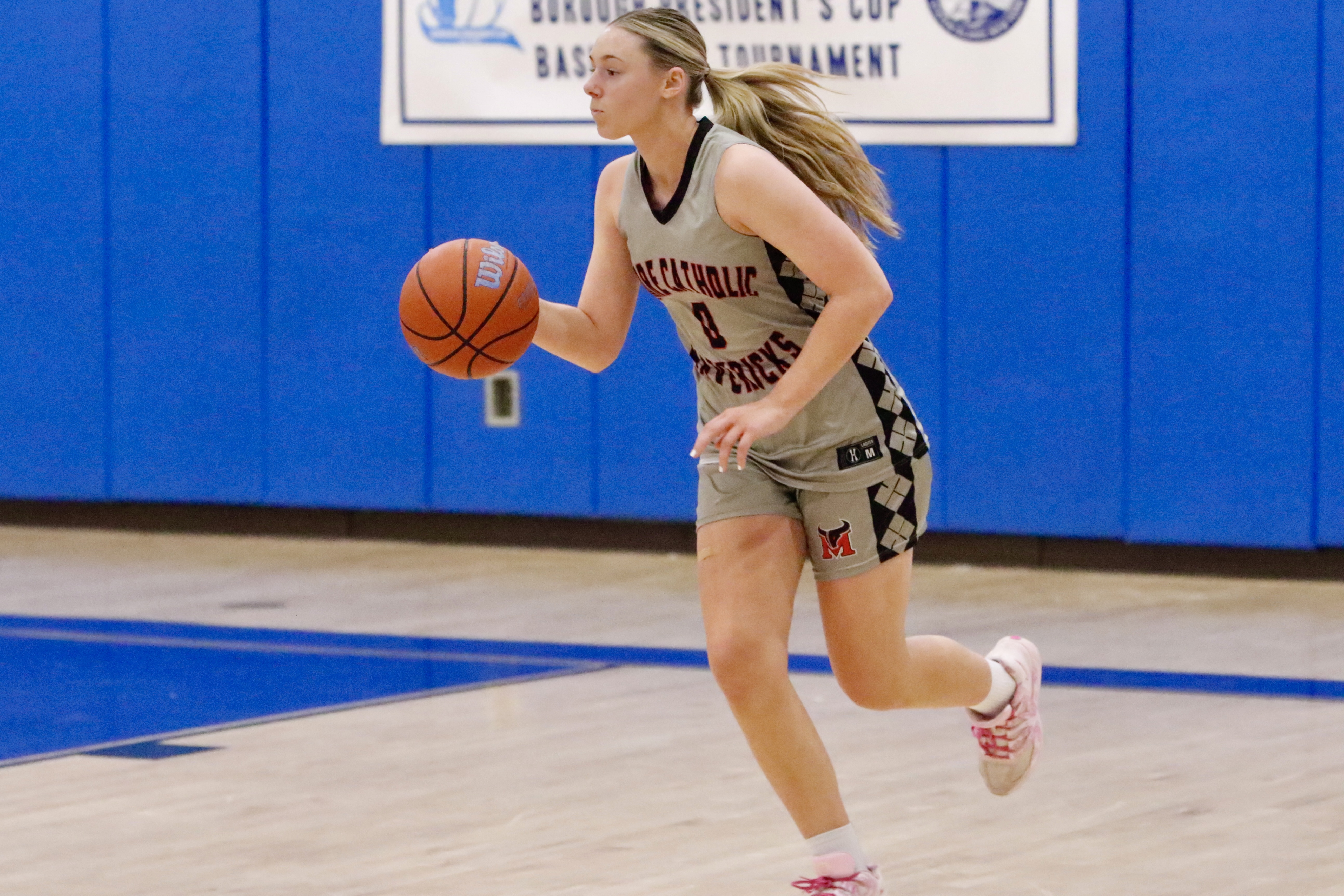 Moore's Emma Bruno-Dunn handles the ball during a Borough President's Cup matchup against Staten Island Academy on Jan. 29, 2026.