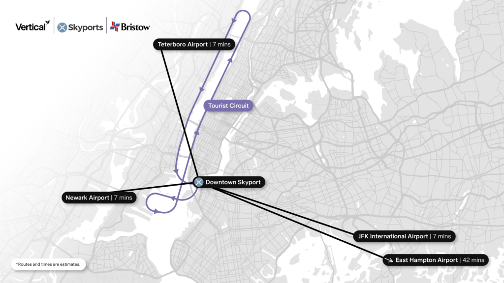 Vertical eVTOL air taxi routes in new york