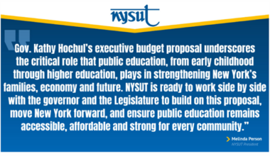 NYSUT President Melinda Person On Governor Hochul’s Executive Budget Proposal: “NYSUT Is Ready To Work With The Governor To Build On This Proposal, Move NY Forward And Ensure Public Education Remains Accessible, Affordable And Strong”