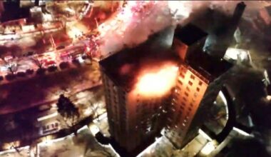 Firefighters battle blaze on top floors of Bronx apartment