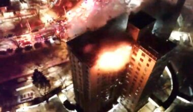 Firefighters battle blaze on top floors of Bronx apartment