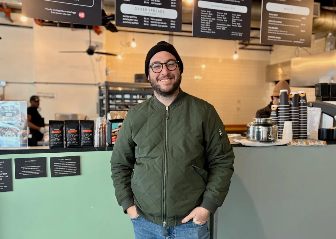 Noah Bernamoff at Black Seed’s Bushwick shop, which serves as the company’s headquarters (Maria Gallucci/Canary Media)