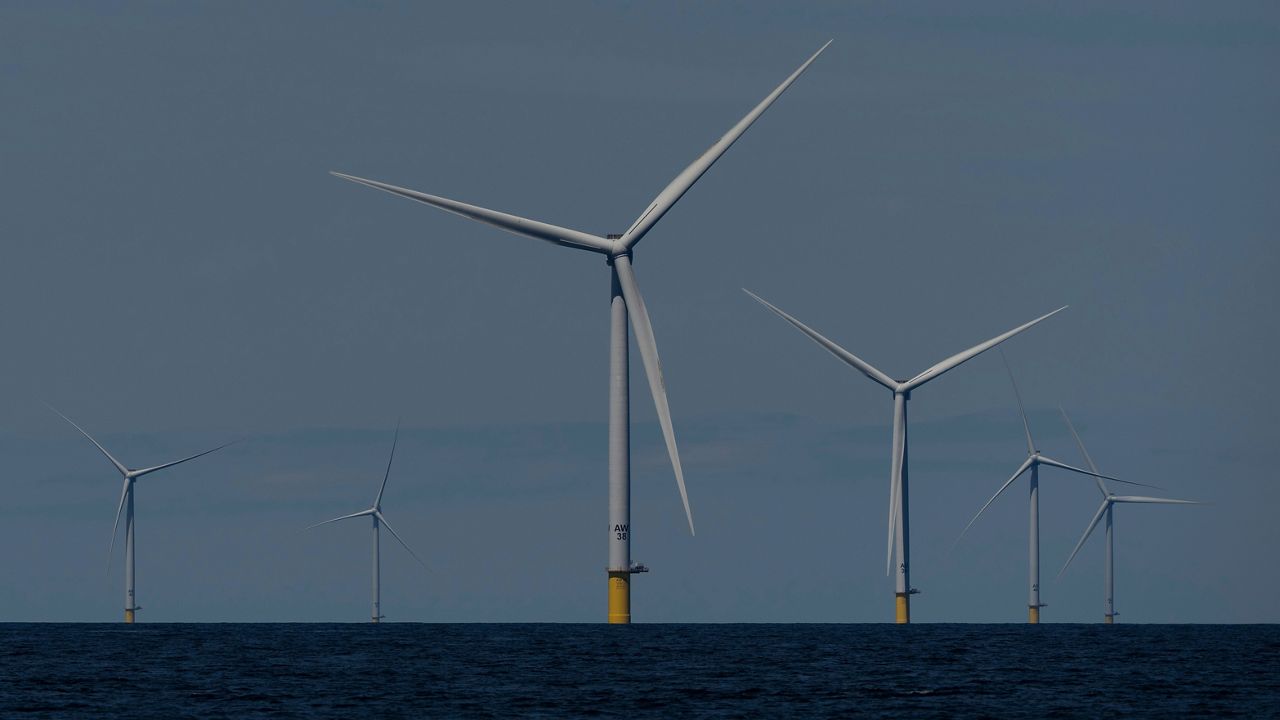 FILE - Wind turbines operate at Vineyard Wind 1 offshore wind farm off the coast of Massachusetts, July 19, 2025. (AP Photo/Carolyn Kaster, File)