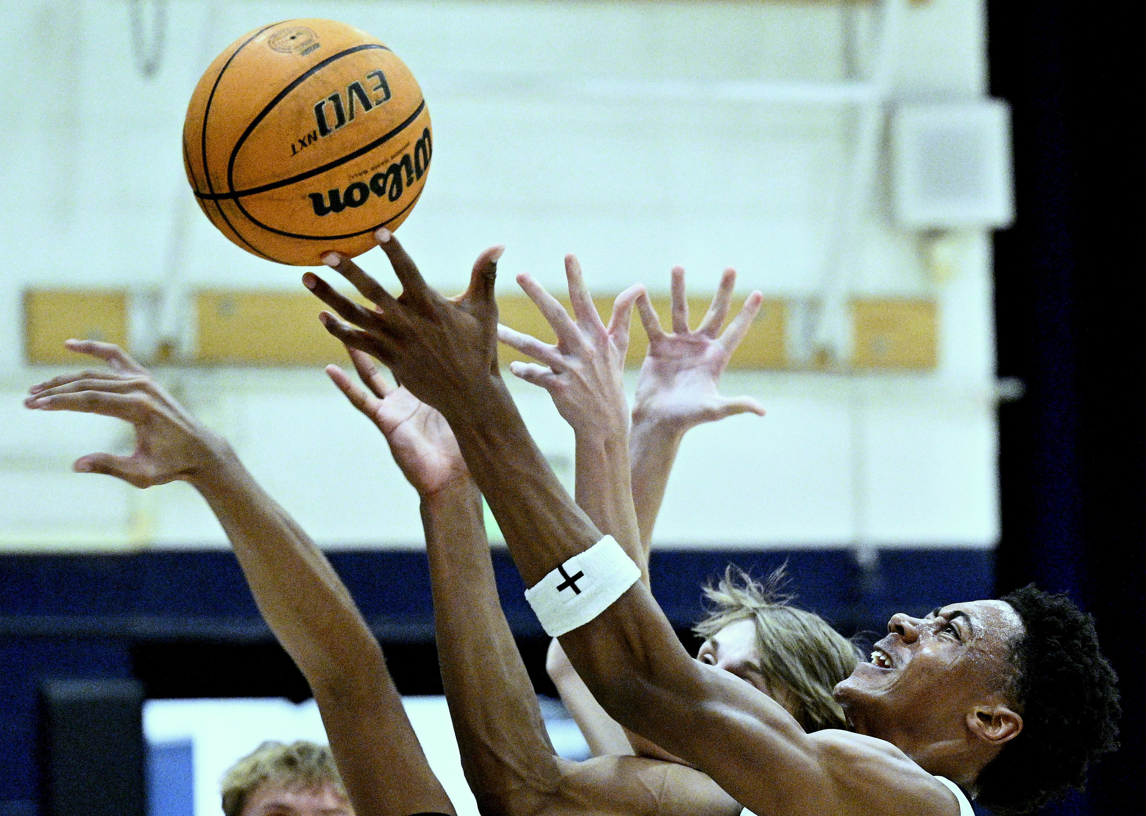 Aquinas forward Brooklyn Ross (2) fights for a rebound against...