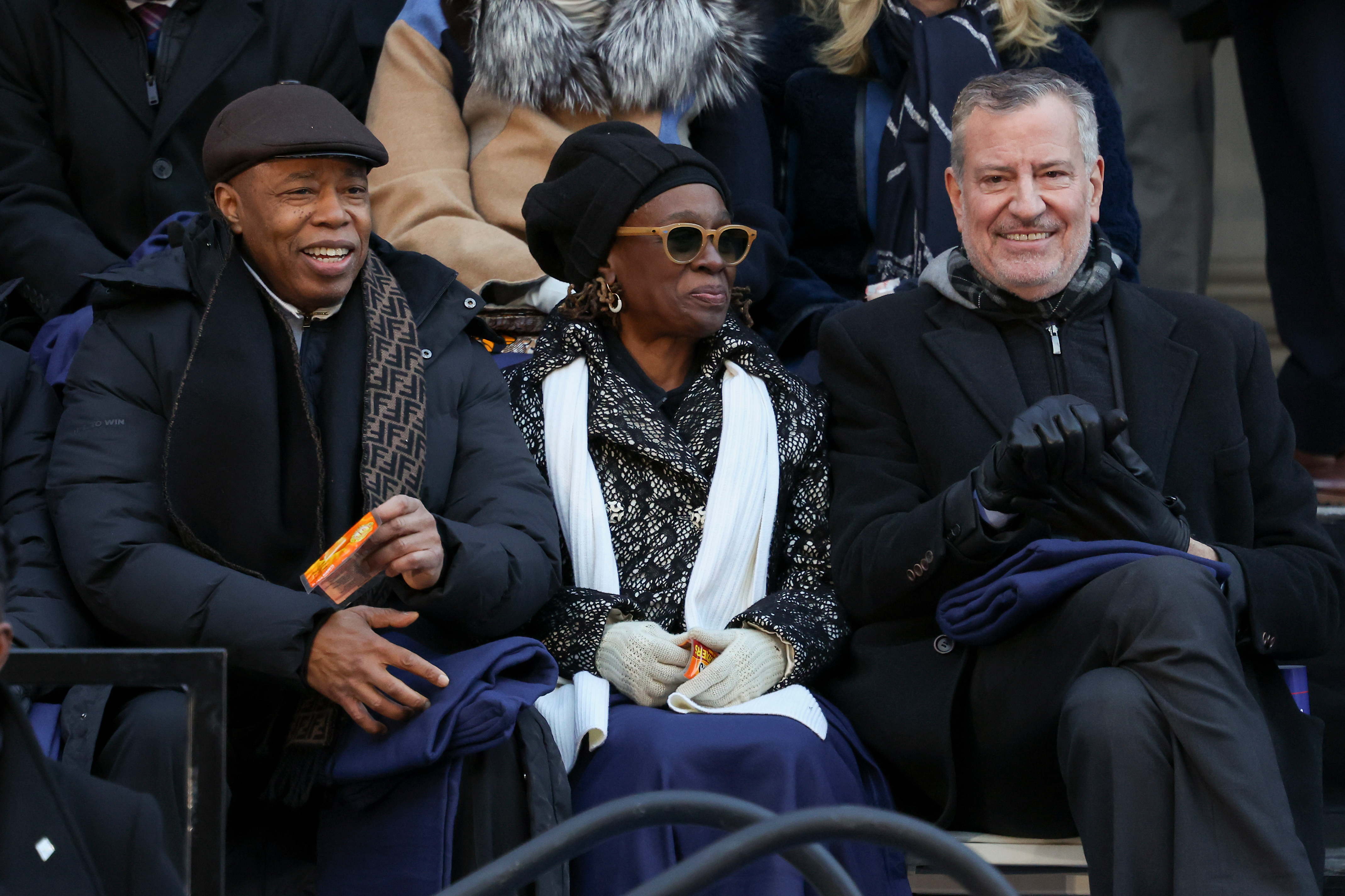 From left, former New York Mayor Eric Adams, Chirlane McCray...