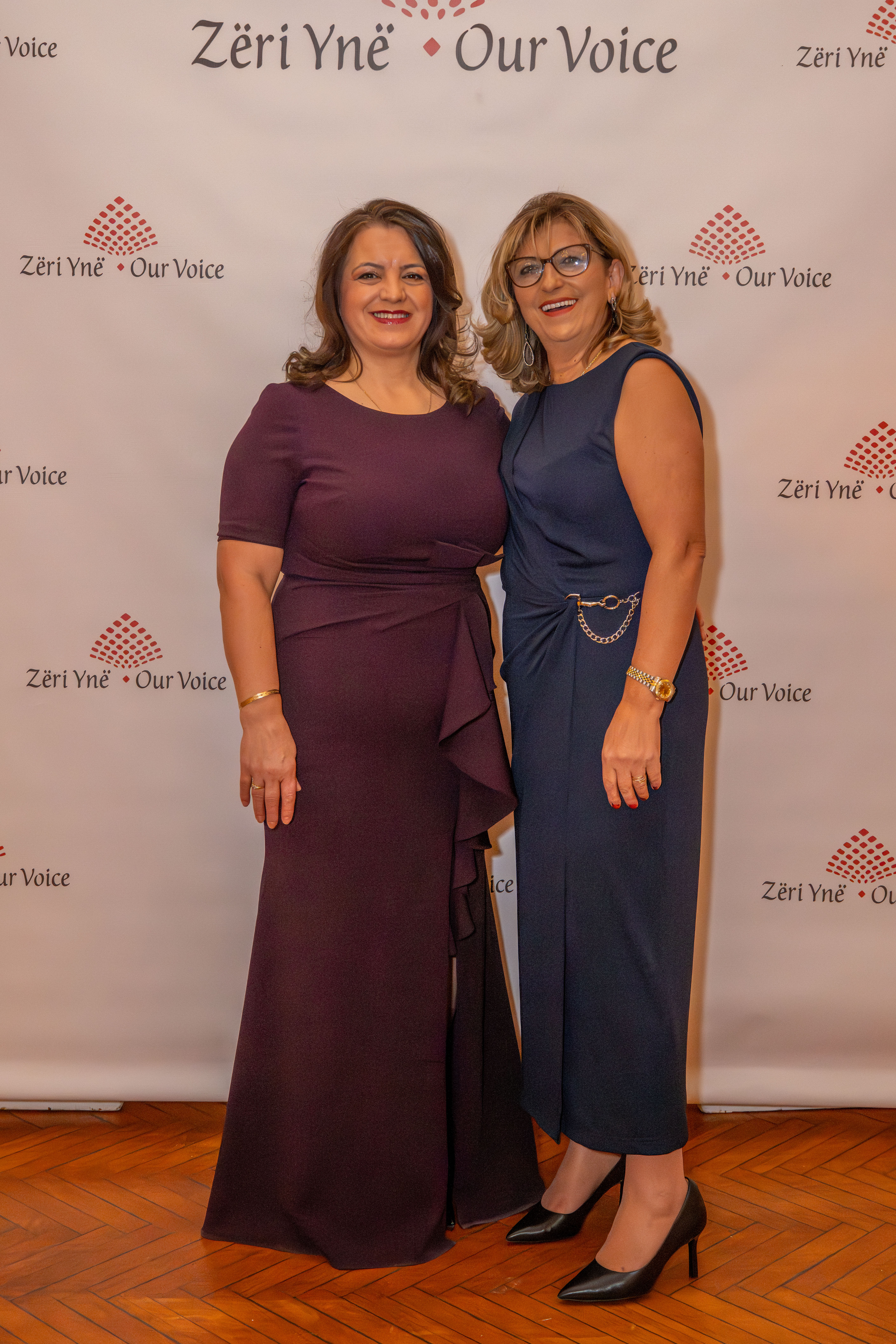 Burbuque Dema and Pranvera Muftiju pose for a photo during a fashion show at the Grand Colony Hall in Seaview on Saturday, January 24, 2026. The event, organized by the Albanian organization Zëri Ynë - Our Voice, aimed to raise money for the fight against pediatric cancer. (Owen Reiter for the Advance/SILive.com)
