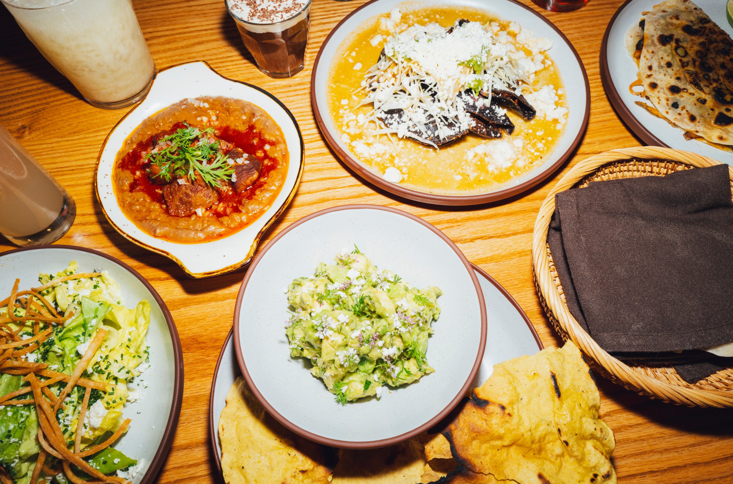 A table of plated food.