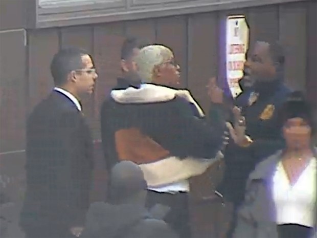 After allegedly getting into a fight with a group of security guards inside a Manhattan migrant shelter, Tim Pearson, a top public safety adviser to Mayor Adams, was confronted by one of them outside the facility even as NYPD officers arrived to diffuse the situation, surveillance footage obtained by the Daily News shows.