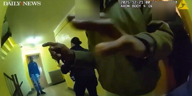 Screengrab from Police released body camera footage of the shooting incident shows NYPD Officers confronting Chez Fray. (NYPD) 