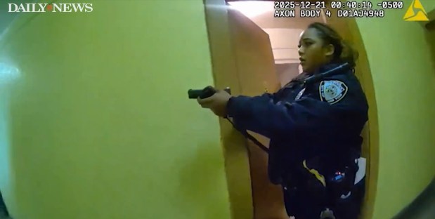 Screengrab from Police released body camera footage of the shooting incident shows NYPD Officers confronting Chez Fray. (NYPD) 