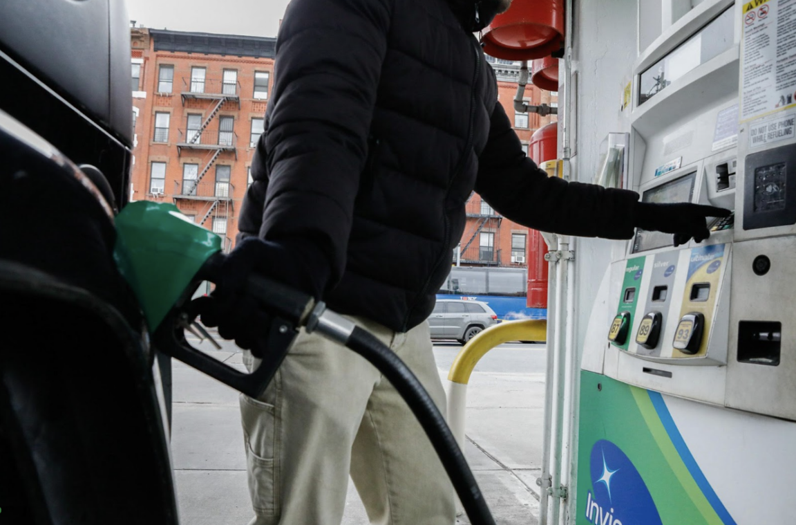 Caption: A driver pumps gas in East Harlem, Jan. 16, 2026. Credit: Alex Krales/THE CITY