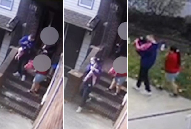 Off-duty NYPD Officer Freddy Cerpa is pictured in surveillance footage performing CPR on an infant. (NYPD)