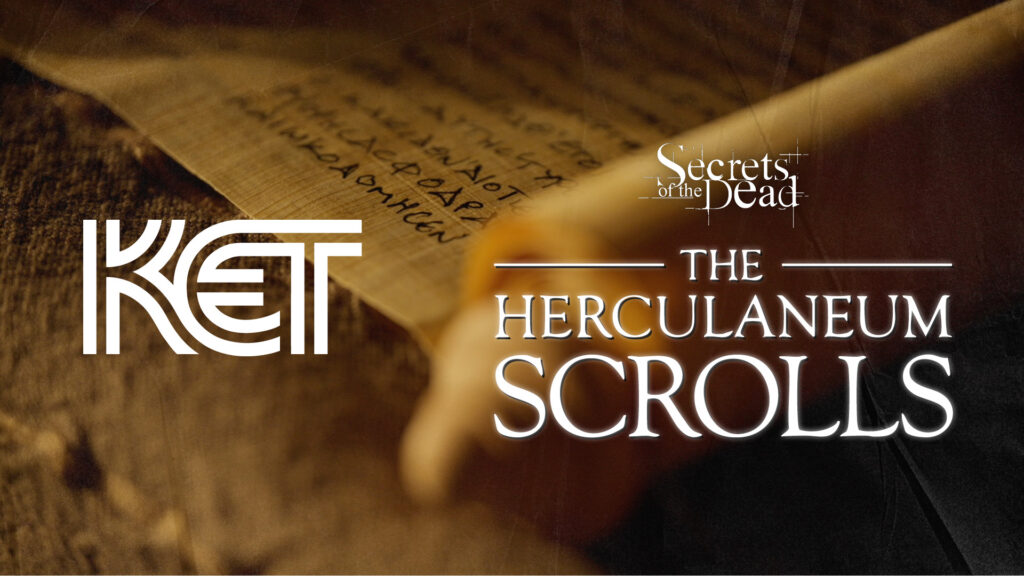 An image of writing on paper with the KET and program logos superimposed over the image