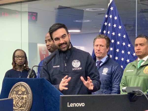Mayor Zohran Mamdani on Friday at a press conference on this the weekend’s winter storm, at Emergency Management headquarters in Downtown Brooklyn. Photo: Mary Frost, Brooklyn Eagle