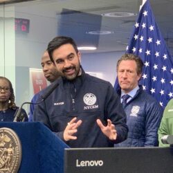 Mayor Zohran Mamdani on Friday at a press conference on this weekend’s winter storm, at Emergency Management headquarters in Downtown Brooklyn. Photo: Mary Frost, Brooklyn Eagle
