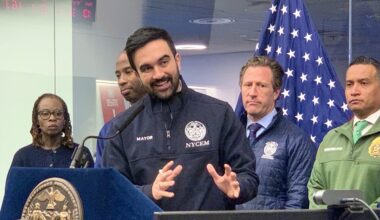 Mayor Zohran Mamdani on Friday at a press conference on this weekend’s winter storm, at Emergency Management headquarters in Downtown Brooklyn. Photo: Mary Frost, Brooklyn Eagle