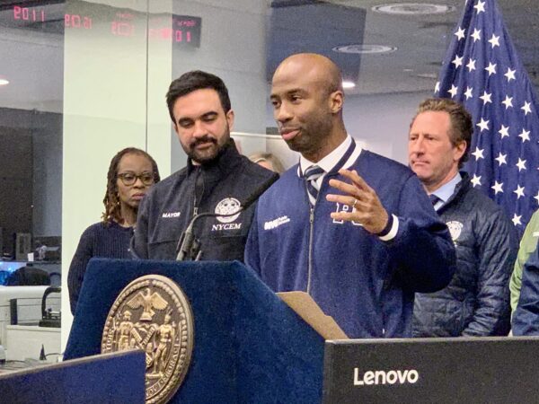 Schools Chancellor Kamar Samuels at Friday’s winter storm press conference. Photo: Mary Frost, Brooklyn Eagle