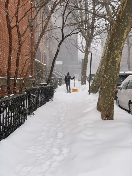 At least a half foot deep and only halfway done on Sunday in Brooklyn Heights. Photo: Mary Frost, Brooklyn Eagle