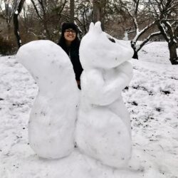 Carvalho with her Squirrel sculpture in Central Park following a previous snow fall. Photo courtesy of Fernanda Carvalho