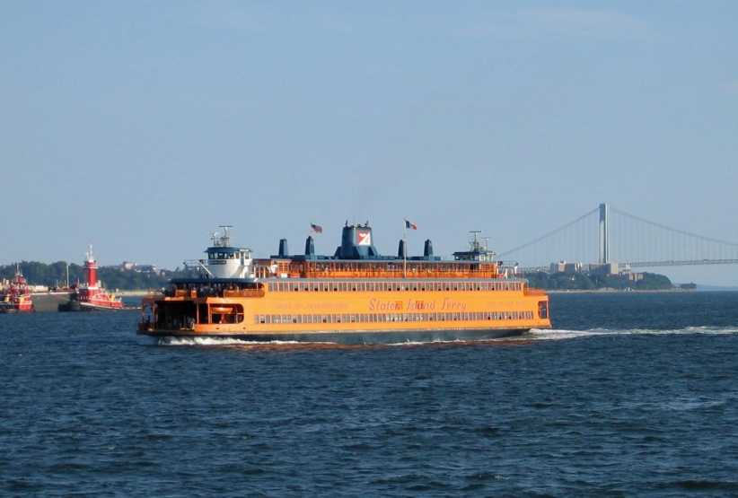 Staten Island Ferry moving in the New York Harbor