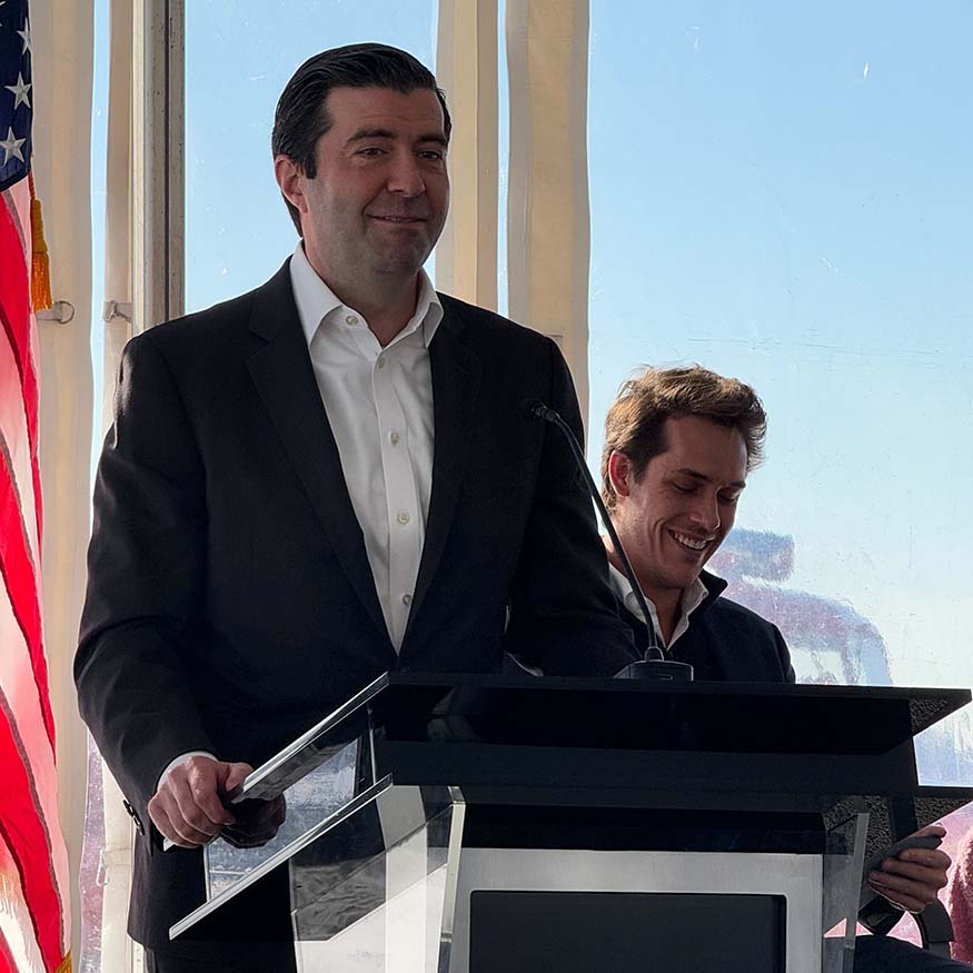 New Jersey Economic Development Authority CEO Tim Sullivan speaks at the groundbreaking for the 1888 Studios project in Bayonne on Dec. 16, 2025.