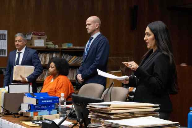 Jenia Resha Belt, second from left, appears before Superior Court Judge Laura Ellison on Tuesday, Jan. 13. (Photo by Drew A. Kelley, Press-Telegram/SCNG)
