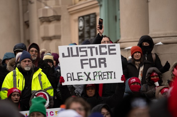 People attend a vigil and memorial for Alex Pretti outside the Manhattan VA Hospital on Thursday, January 29, 2026, in Manhattan, New York. (Barry Williams/ New York Daily News)