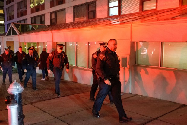 Police respond to an officer-invoved shooting at New York Presbyterian Methodist Hospital on 7th Ave. in Brooklyn, New York City on Thursday.