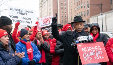 Rev. Al Sharpton joins nurses in rally for fair wages outside Mr. Sinai in Manhattan