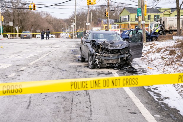 A young child was rushed to Staten Island University North Hospital in Cardiac Arrest after a grey Honda HRV SUV and a blue Audi Q5 SUV collided at the intersection of Forest Hill Road and Rockland Avenue and in Staten Island on Friday January 2, 2026. 1052. Four additional victims, who suffered serious injuries, were also transported to Staten Island University North Hospital. (Theodore Parisienne / New York Daily News)