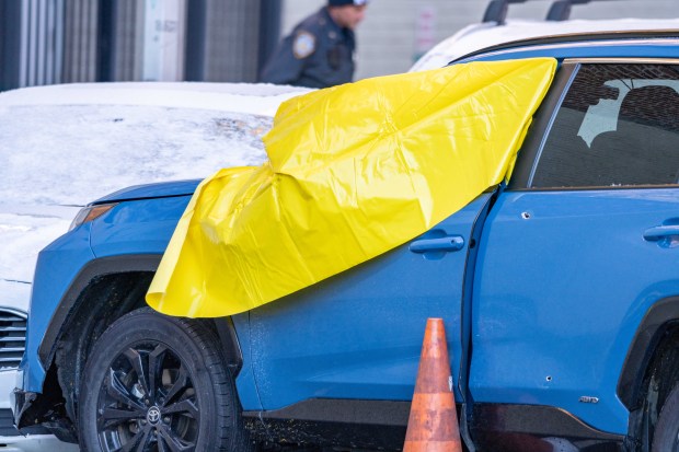 A livery driver was pronounced dead on scene after he was shot in the head in a barrage of gunfire, after which he crashed into a car near 1752 Morris Avenue in the Bronx, on Thursday, Jan. 1, 2026. (Theodore Parisienne / New York Daily News)