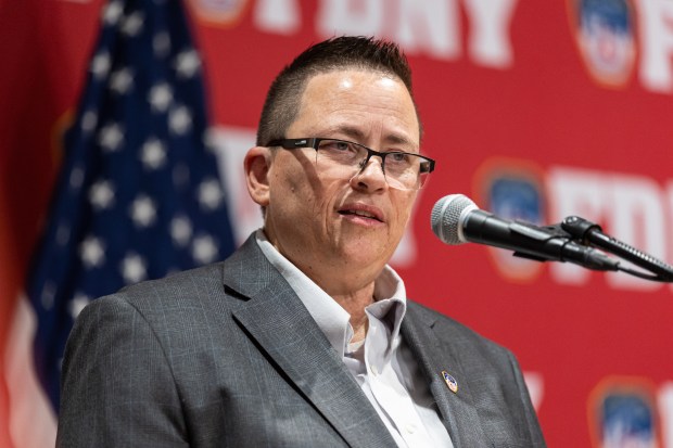 FDNY Commissioner Lilian Bonsignore speaking during her "swearing-in ceremony" at the FDNY headquarters in Brooklyn, Tuesday, January 6, 2026. (Shawn Inglima/ New York Daily News)