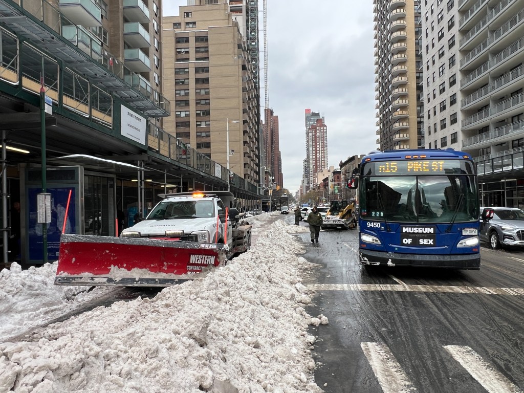 Snow-blocked bus stops pose challenge to commuters as NYC works to clear safe paths