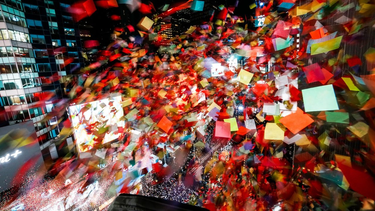 Confetti is released in Times Square during New Year's Eve celebration on Thursday, Jan. 1, 2026, in New York. (AP Photo/Eduardo Munoz Alvarez)