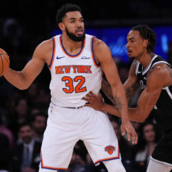 Karl-Anthony Towns and the Knicks kept the slumping Nets at a safe distance throughout Wednesday’s blowout win at Madison Square Garden. Photo: Frank Franklin II, AP