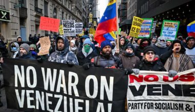 Hundreds rally in Times Square denouncing the U.S. strike on Venezuela as war crime