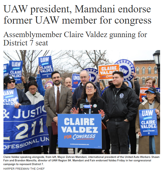 New York State Assembly Member Claire Valdez - A Former Member Of The United Auto Workers, Is Endorsed By UAW International President Shawn Fain & New York City Mayor Zohran Mamdani In Her Run For Congress