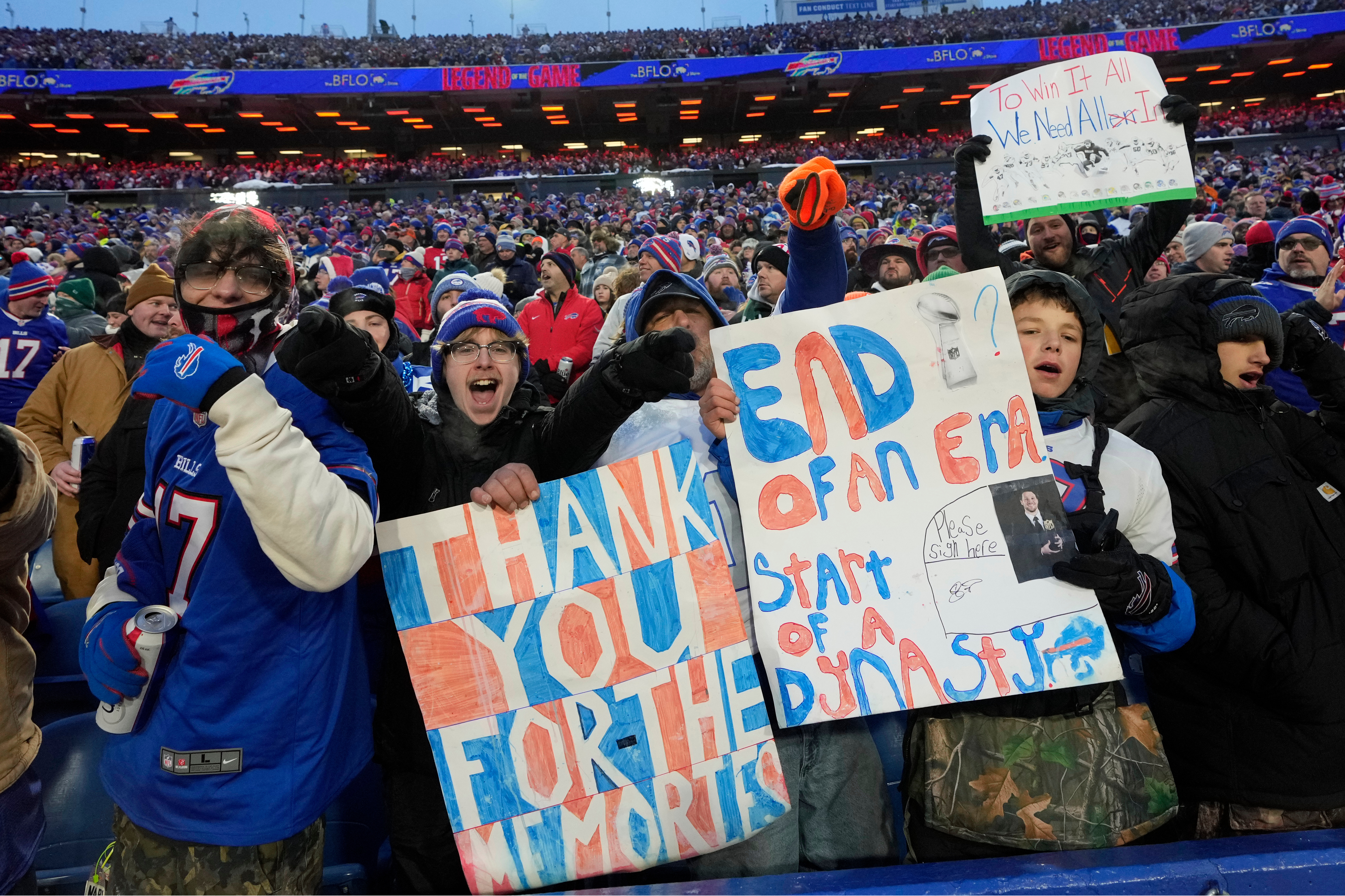 Buffalo Bills fans cheer before an NFL football game between the Bills and the New York Jets Sunday, Jan. 4, 2026, in Orchard Park, N.Y. (AP Photo/Seth Wenig)