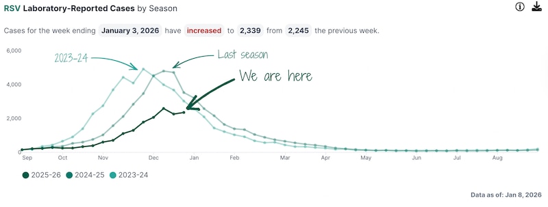 A line chart shows RSV cases in New York City.
