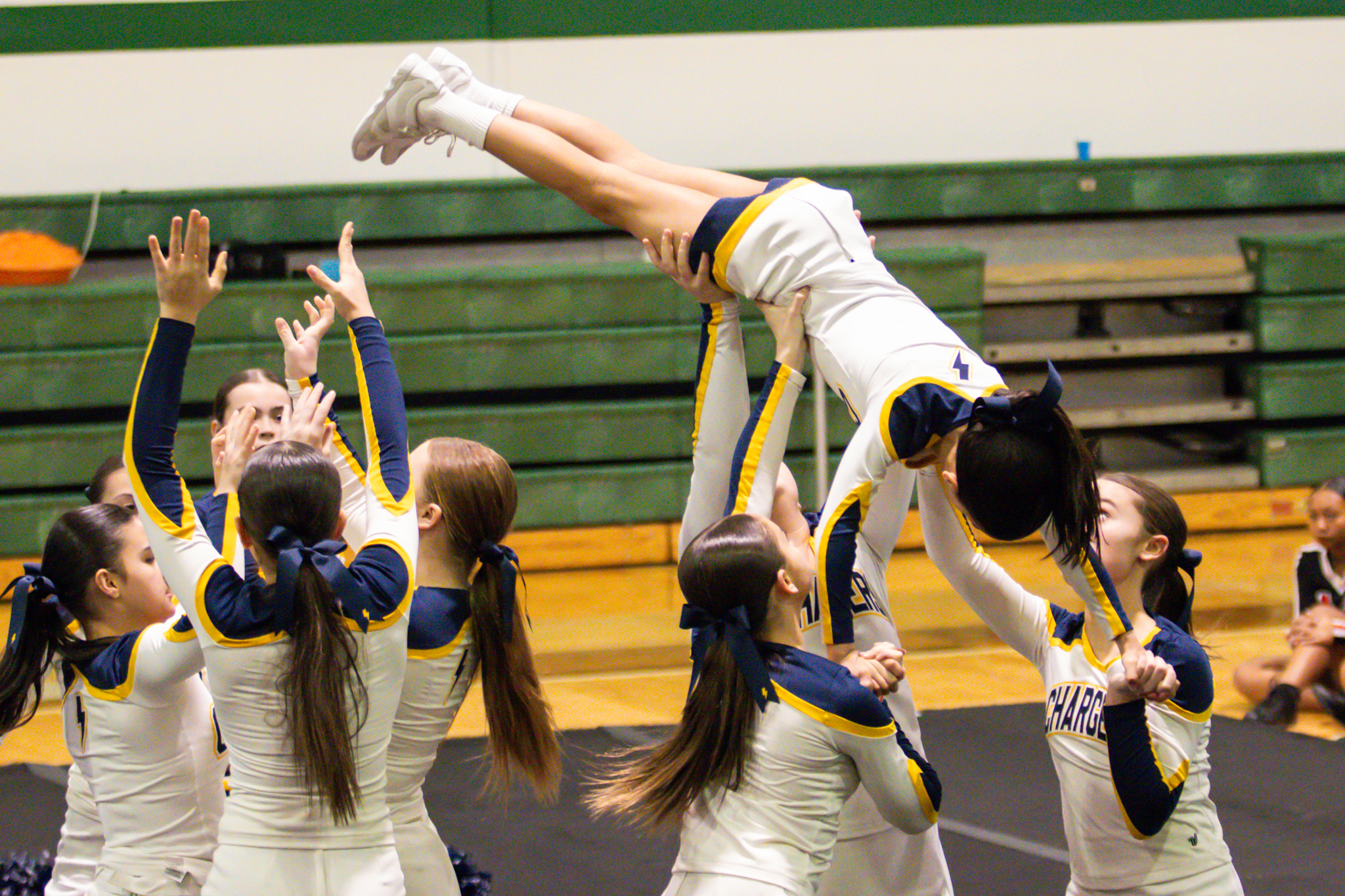 The event featured performances from four of the Staten Island teams competing in the National High School Cheerleading Competition this weekend along with the Seahawks showing off its routine. (Annie DeBiase for the Advance/SILive.com)