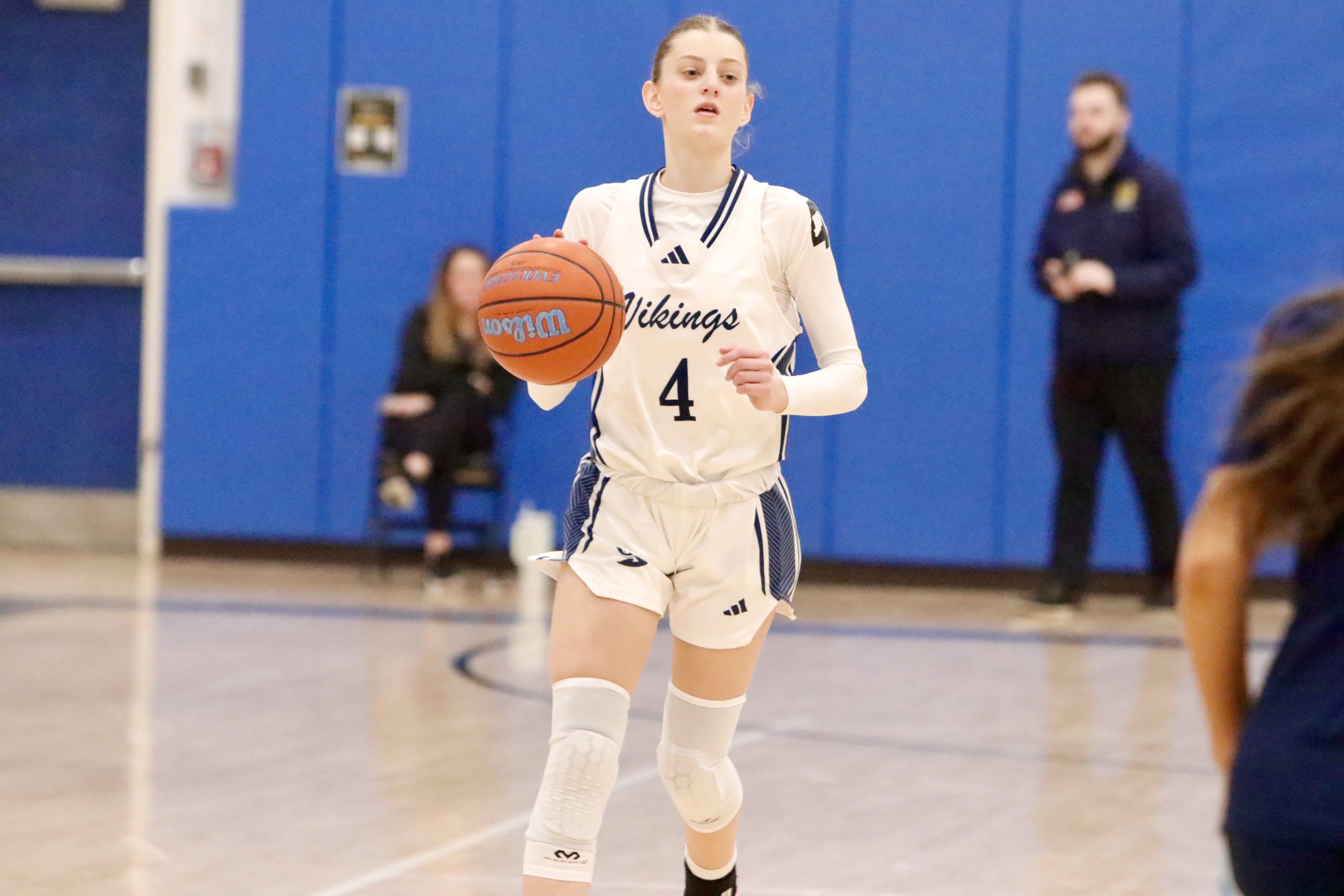 St. Joseph by the Sea's Giovanna Grima takes the ball up the floor during a Borough President's Cup quarterfinal meeting vs. St. Joseph Hill on Jan. 27, 2025.