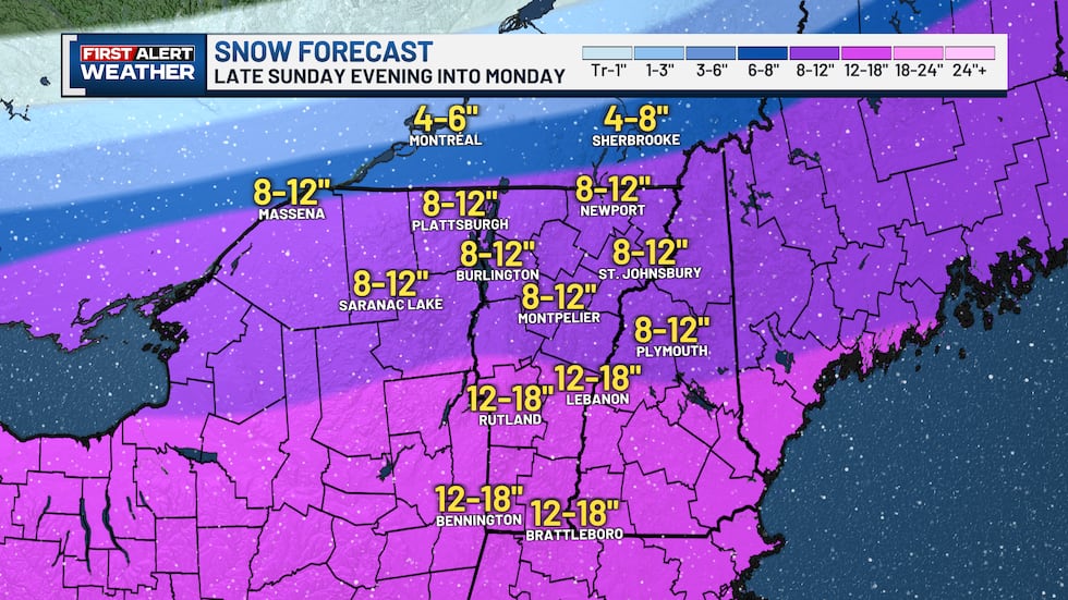 Moderate to heavy snowfall expected late Sunday into Monday