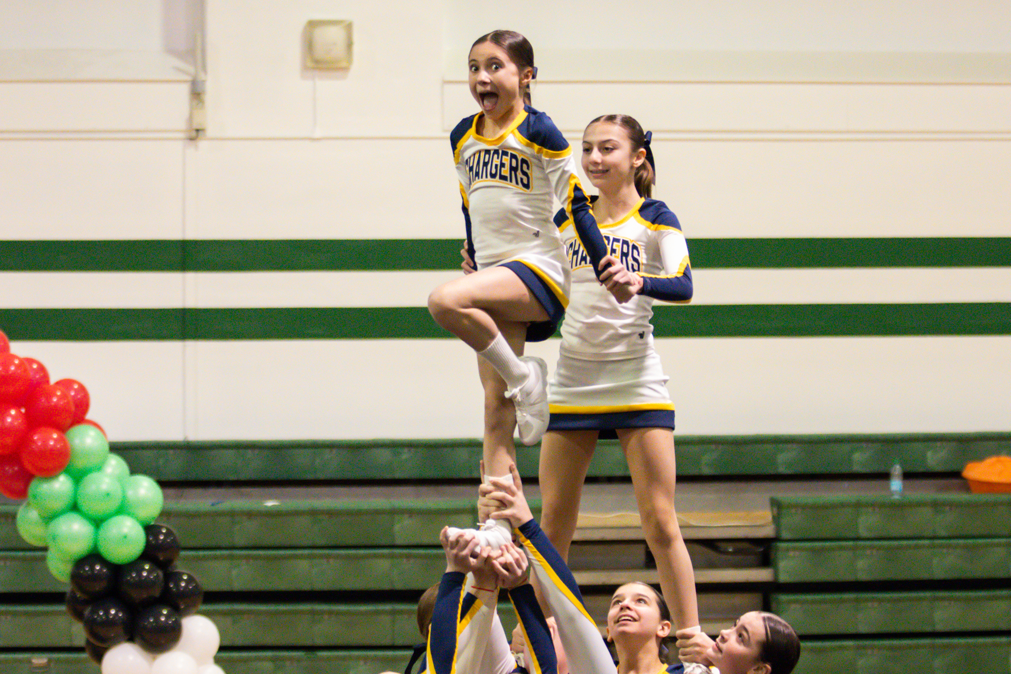 The event featured performances from four of the Staten Island teams competing in the National High School Cheerleading Competition this weekend along with the Seahawks showing off its routine. (Annie DeBiase for the Advance/SILive.com)
