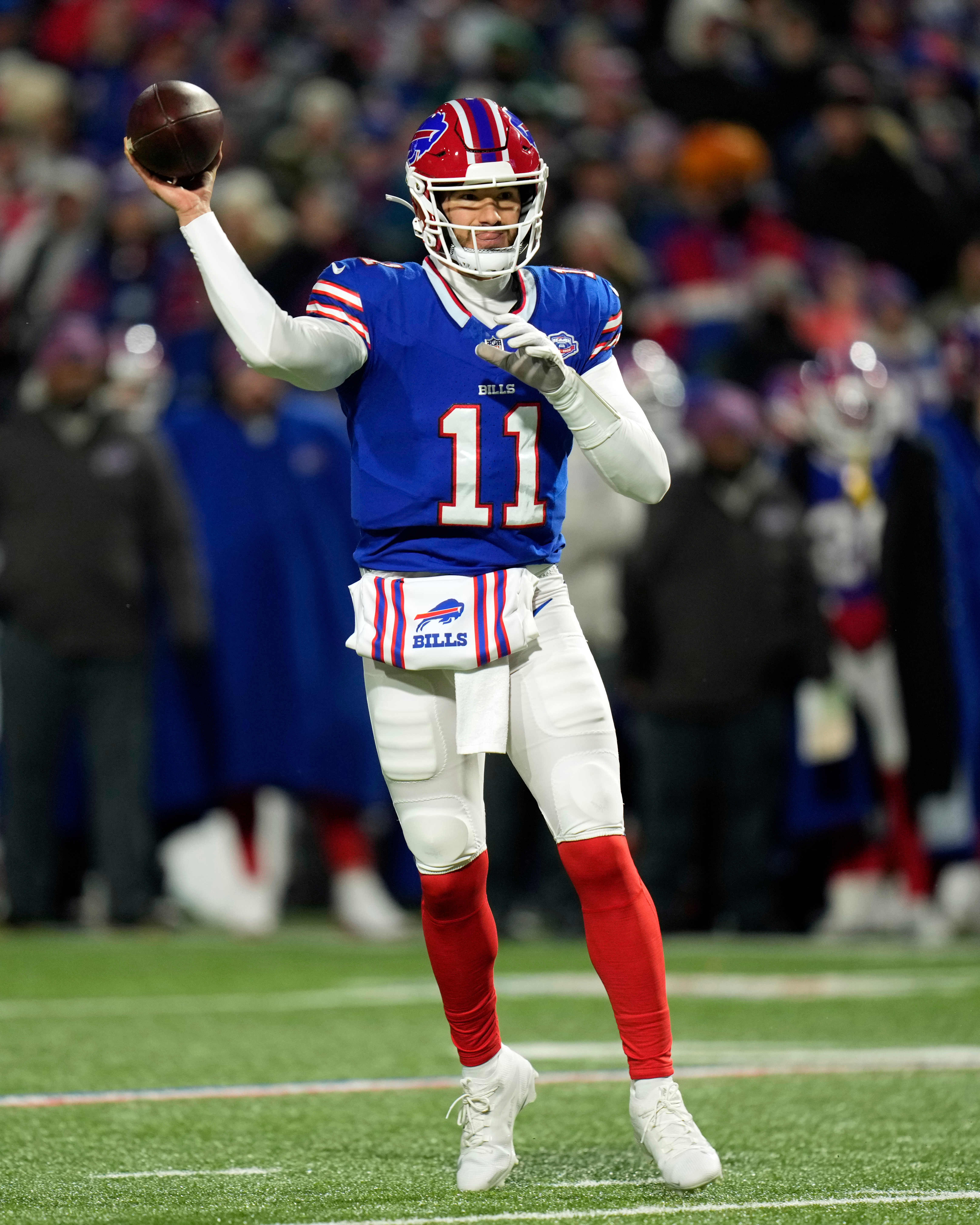 Buffalo Bills quarterback Mitchell Trubisky passes against the New York Jets in the first half of an NFL football game Sunday, Jan. 4, 2026, in Orchard Park, N.Y. (AP Photo/Seth Wenig)