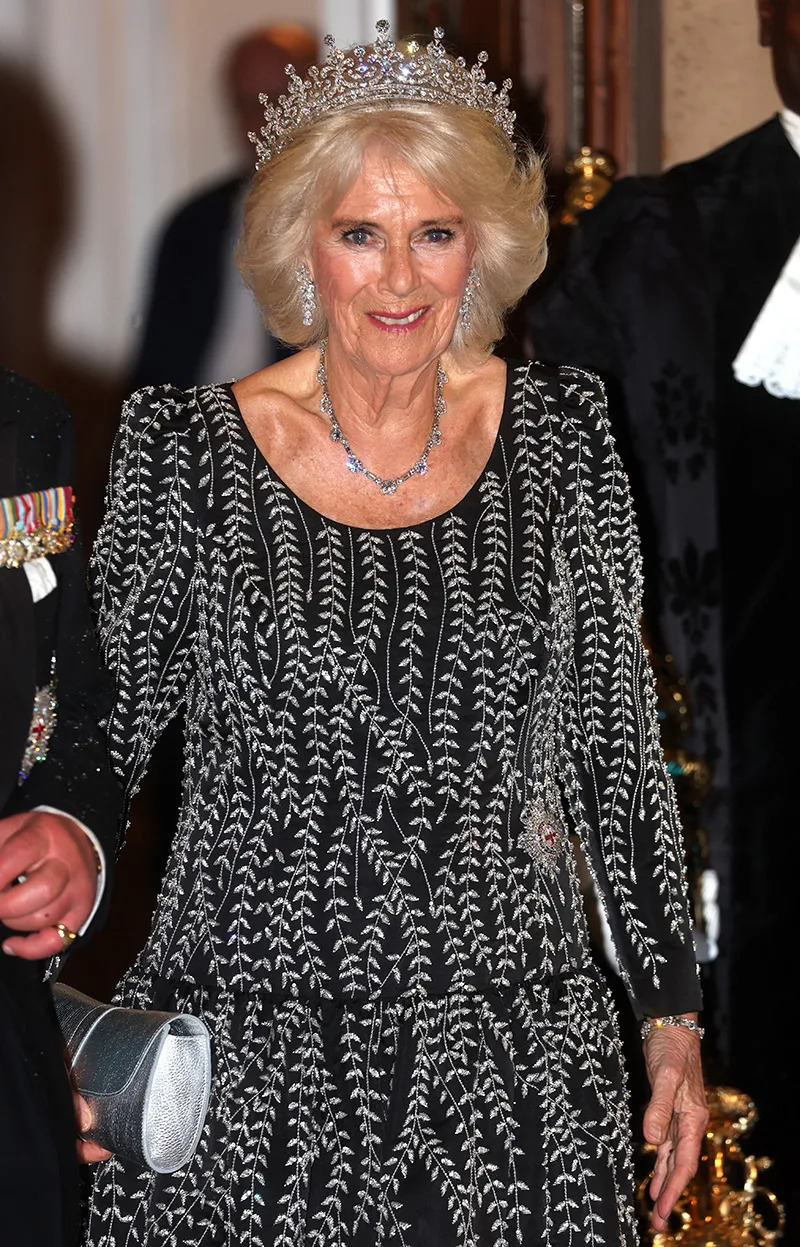 LONDON, ENGLAND - OCTOBER 18: Queen Camilla arrives at a reception and dinner in honour of their Coronation on October 18, 2023 at Mansion House in London, England. The King attended the reception to uphold the tradition of visiting the City of London during the Coronation year. The engagement recognises the work of London civic institutions and Livery Companies. (Photo by Chris Jackson/Getty Images)