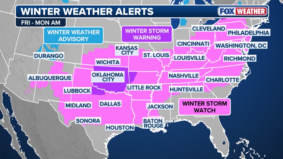 Active winter weather alerts.(FOX Weather)