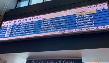 arrivals/departures board at rensselaer train station